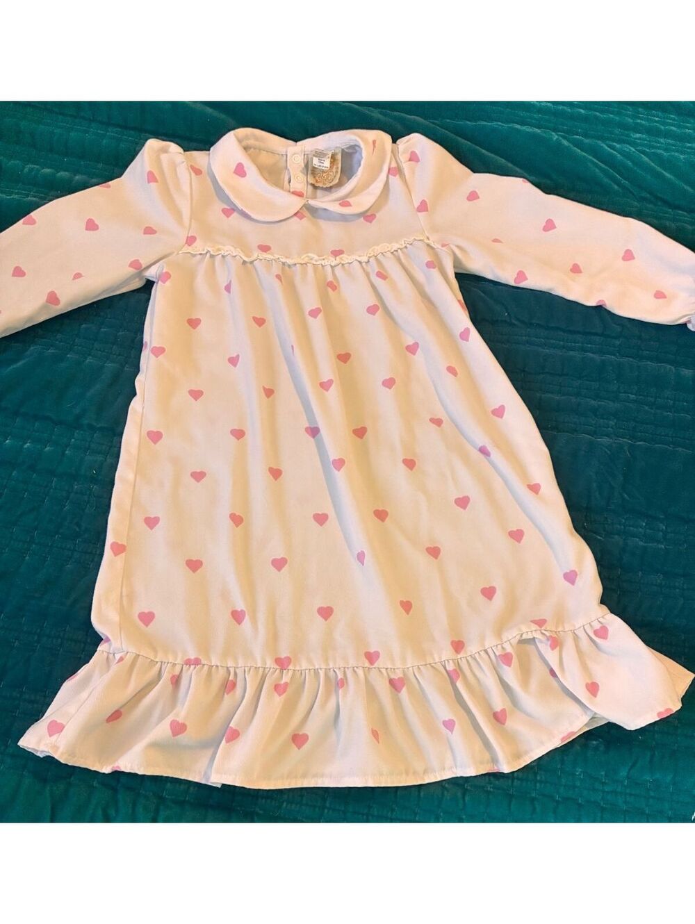 The Beaufort Bonnet Company Girls' Pink Heart Print Ruffle Hem Dress Size 5